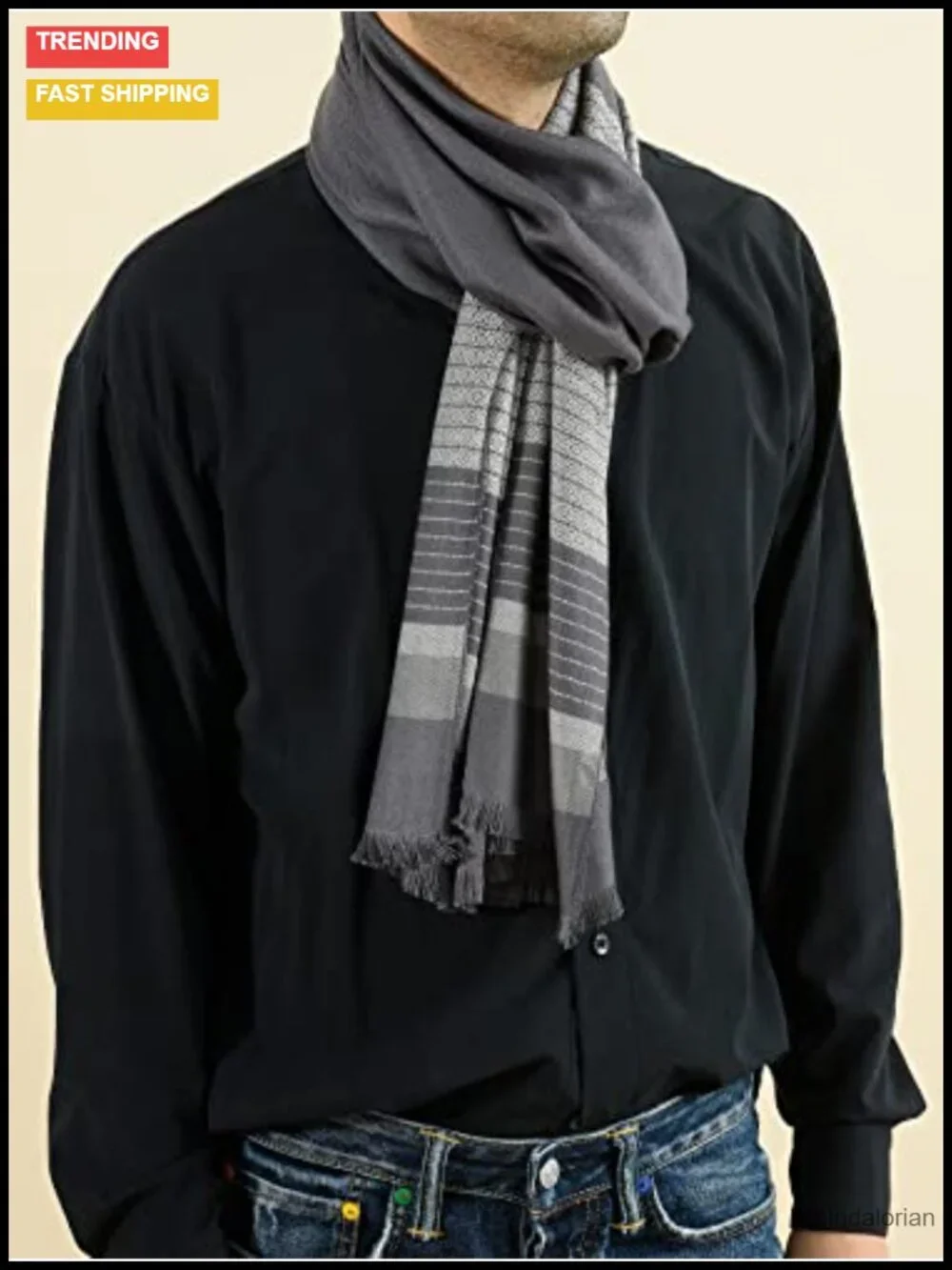 Men's Winter Cashmere Scarf Stripes Warm Soft Scarf with Tassel Luxurious